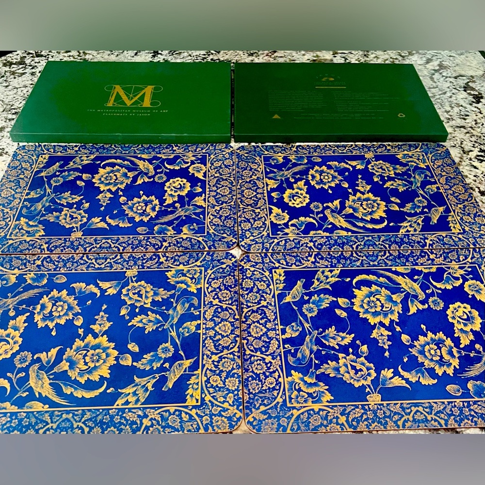 The Metropolitan Museum of Art placemats by Jason Royal Indian floral lapis RARE